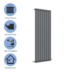 Aver-Growth- Designer Vertical 1600x472mm Single Anthracite Oval Column Radiator