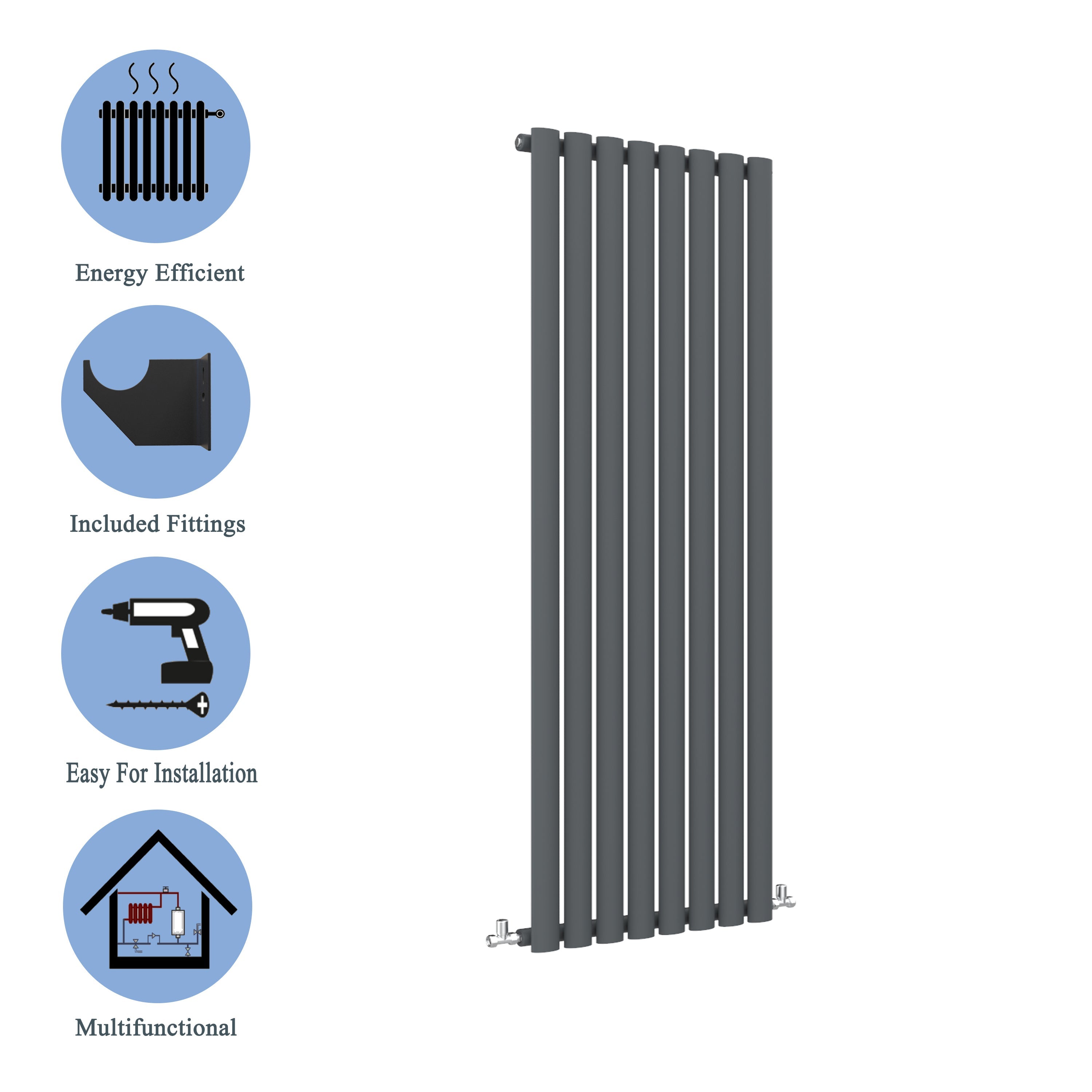 Aver-Growth- Designer Vertical 1600x472mm Single Anthracite Oval Column Radiator
