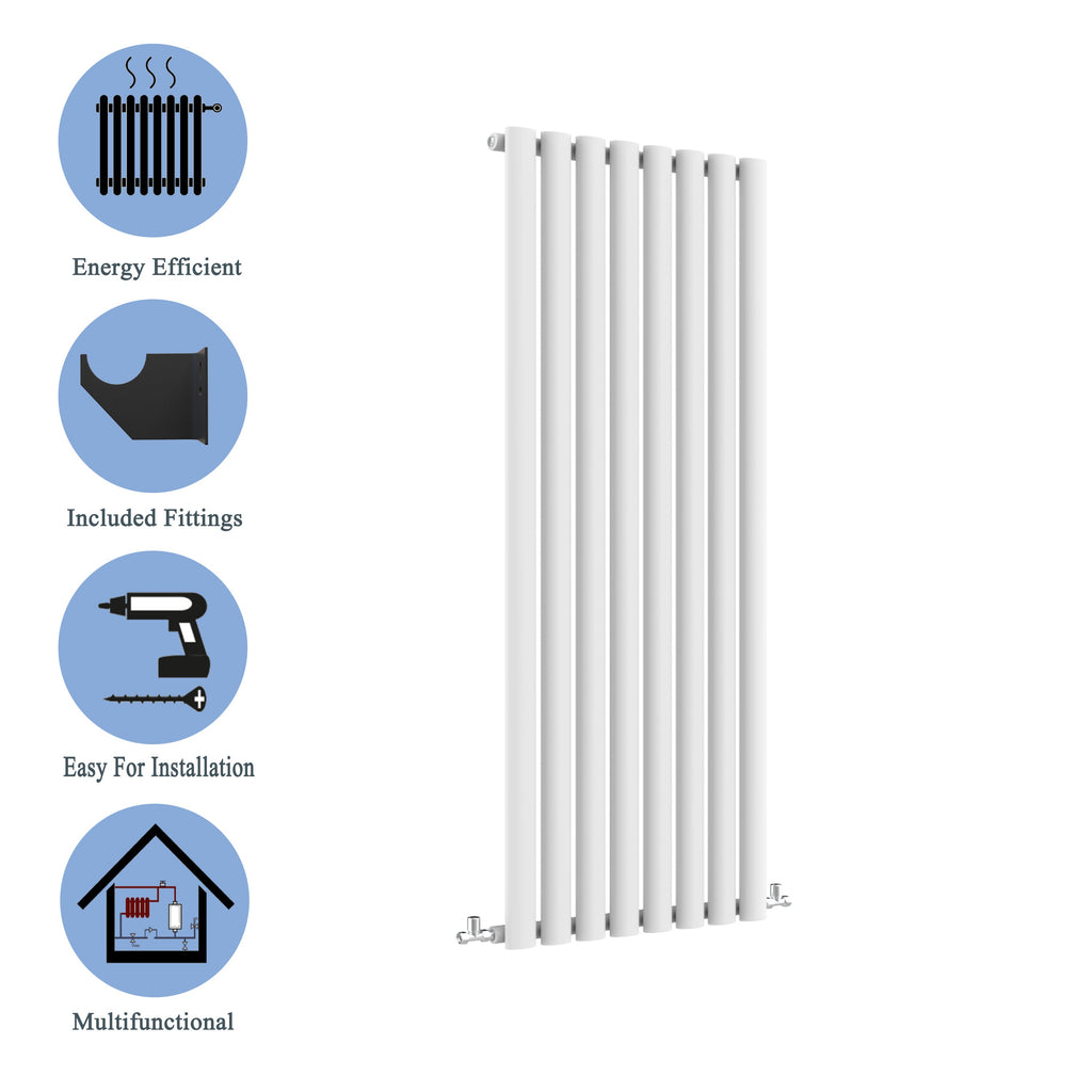 Aver-Growth- Designer Vertical 1600x472mm Single White Oval Column Radiator