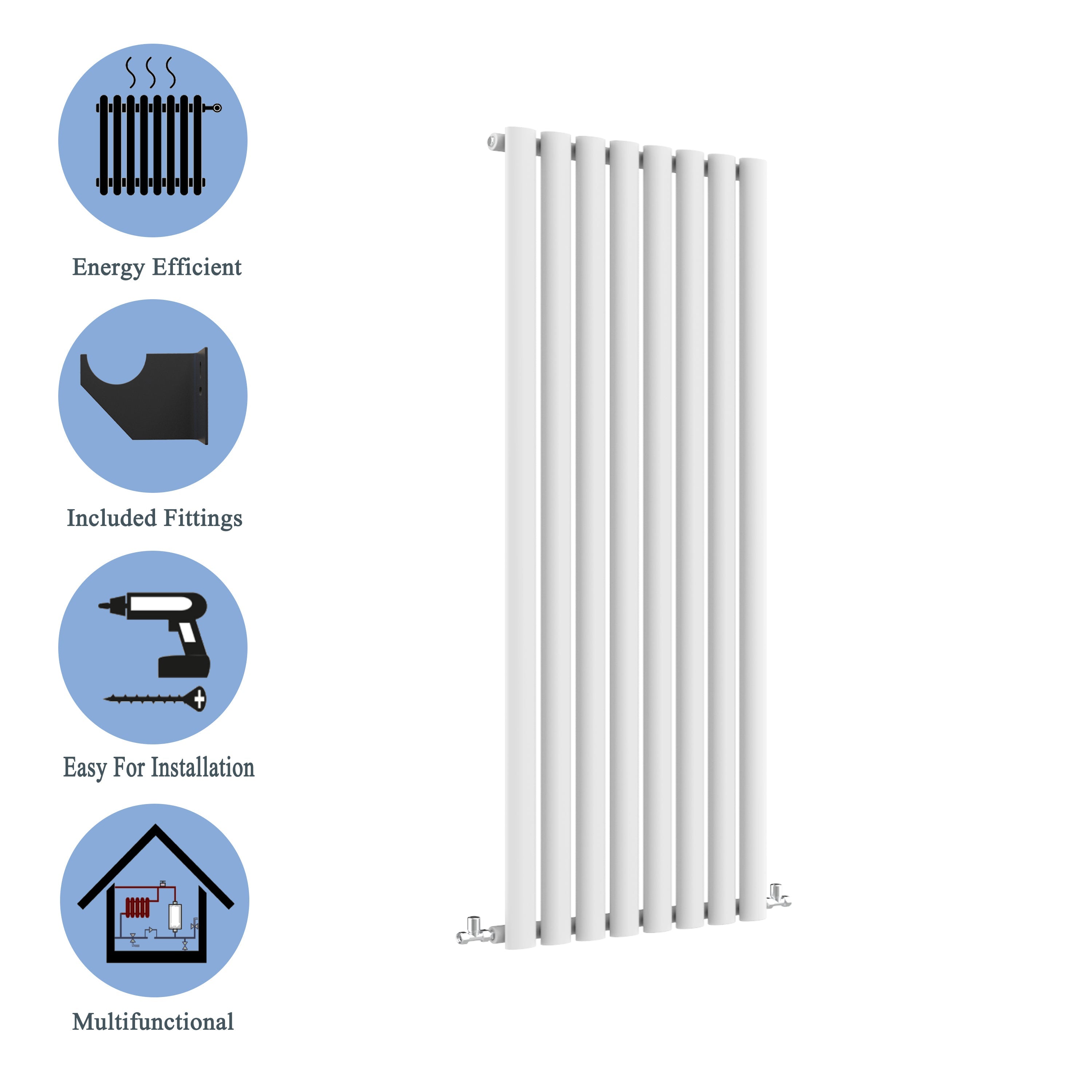 Aver-Growth- Designer Vertical 1600x472mm Single White Oval Column Radiator