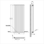 1600x472mm single white oval column radiator dimension