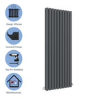 Aver-Growth- Designer Vertical 1800x590mm Double Anthracite Oval Column Radiator