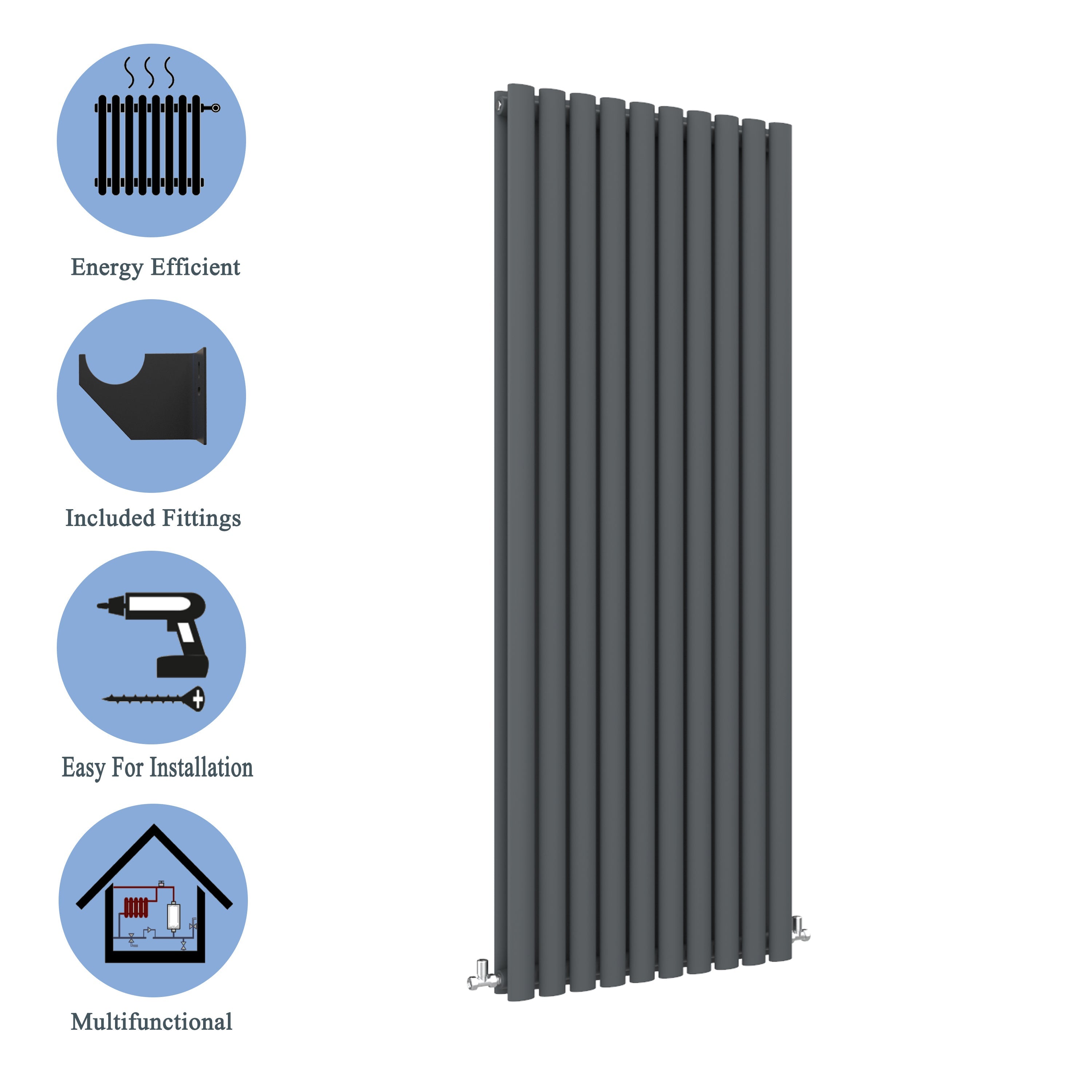Aver-Growth- Designer Vertical 1800x590mm Double Anthracite Oval Column Radiator