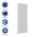 Aver-Growth- Designer Vertical 1800x590mm Double White Oval Column Radiator