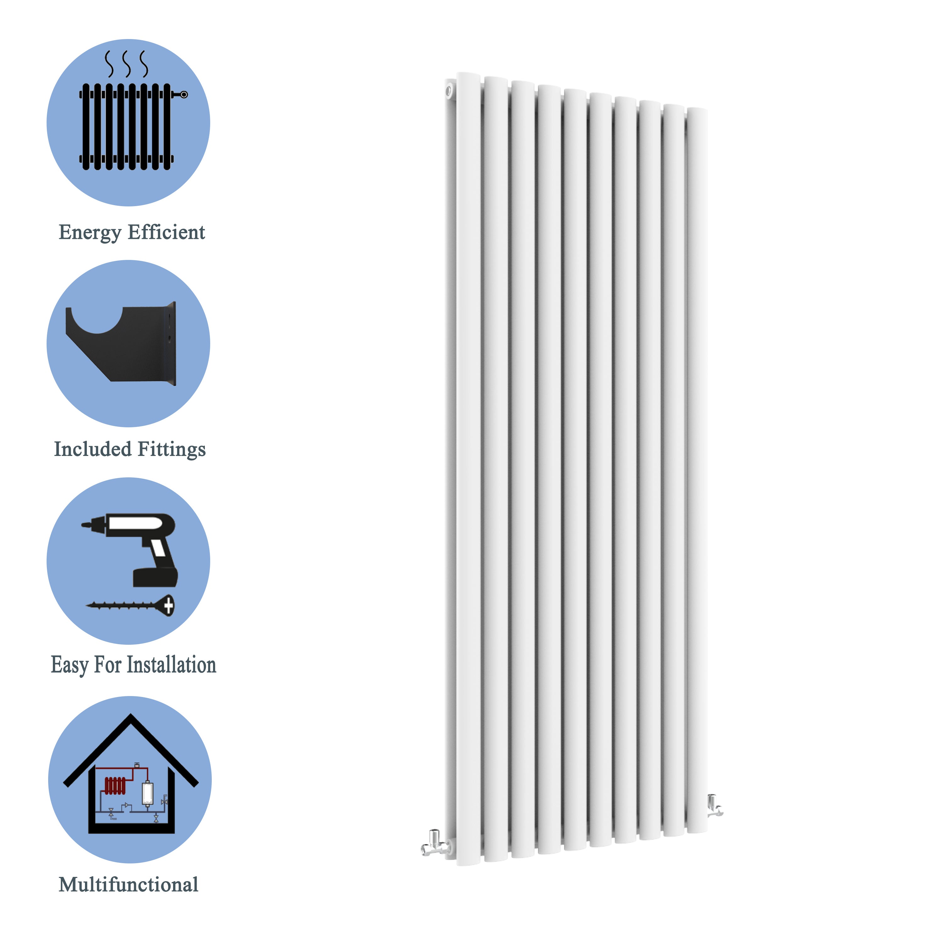 Aver-Growth- Designer Vertical 1800x590mm Double White Oval Column Radiator