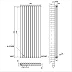 1800x590mm double white oval column radiator dimension