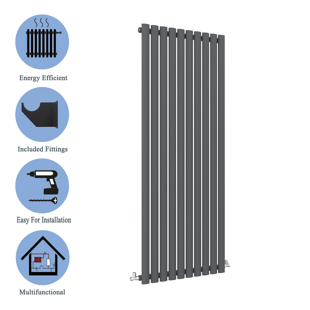 Aver-Growth- Designer Vertical 1800x590mm Single Anthracite Oval Column Radiator