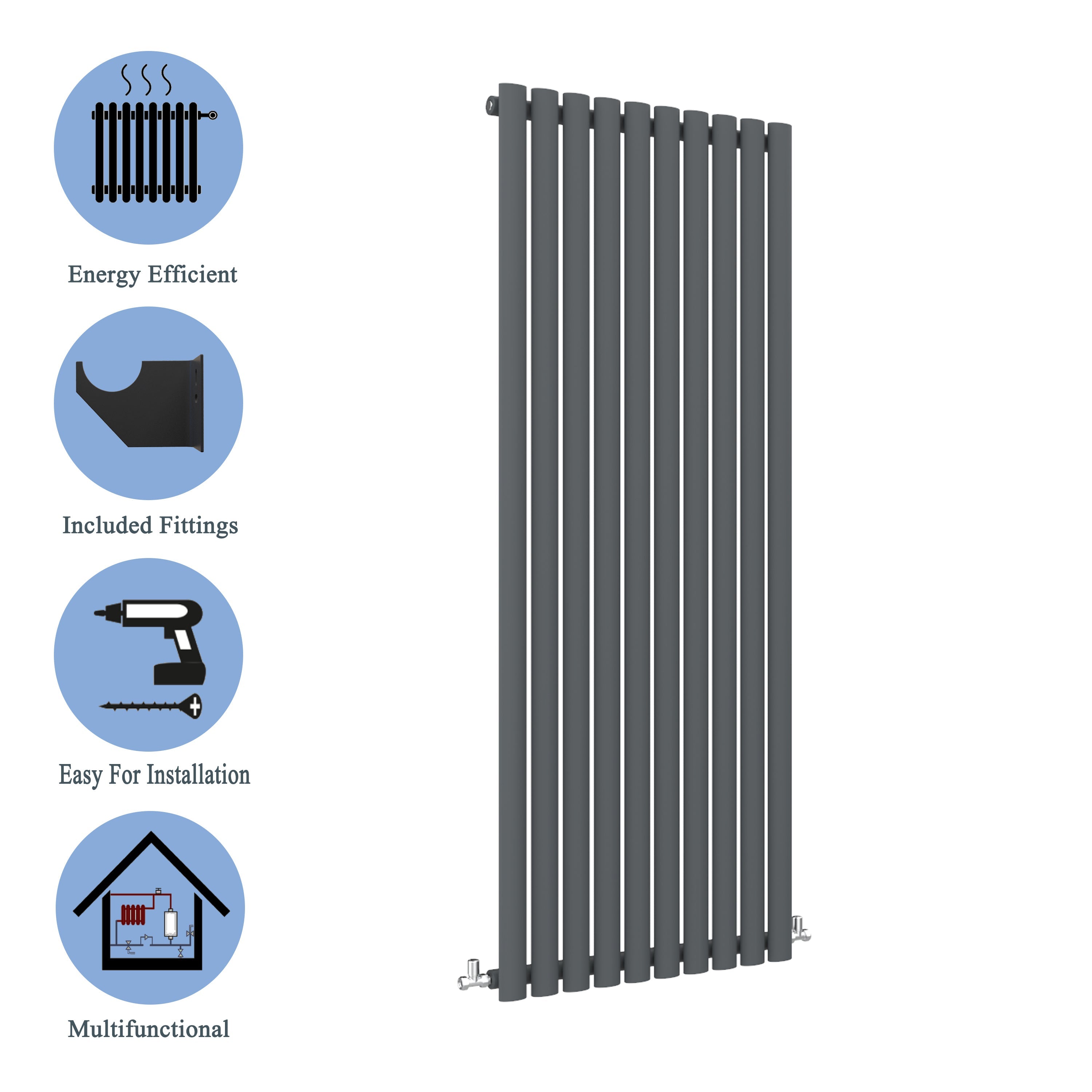 Aver-Growth- Designer Vertical 1800x590mm Single Anthracite Oval Column Radiator