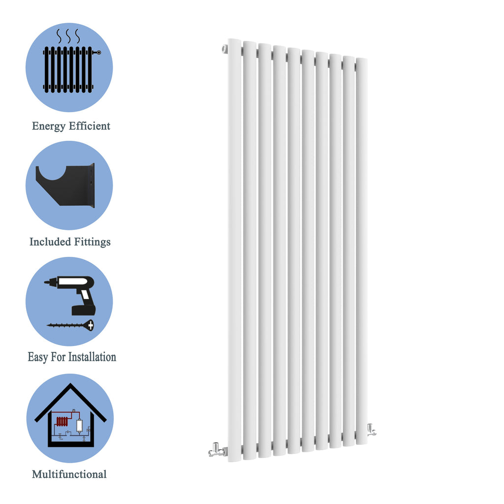 Aver-Growth- Designer Vertical 1800x590mm Single White Oval Column Radiator