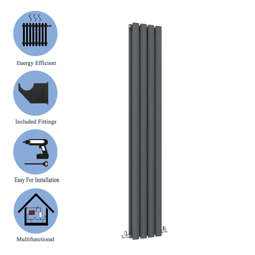Aver-Growth- Designer Vertical 1800x236mm Double Anthracite Oval Column Radiator
