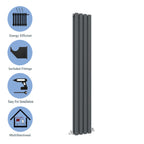 Aver-Growth- Designer Vertical 1800x236mm Double Anthracite Oval Column Radiator