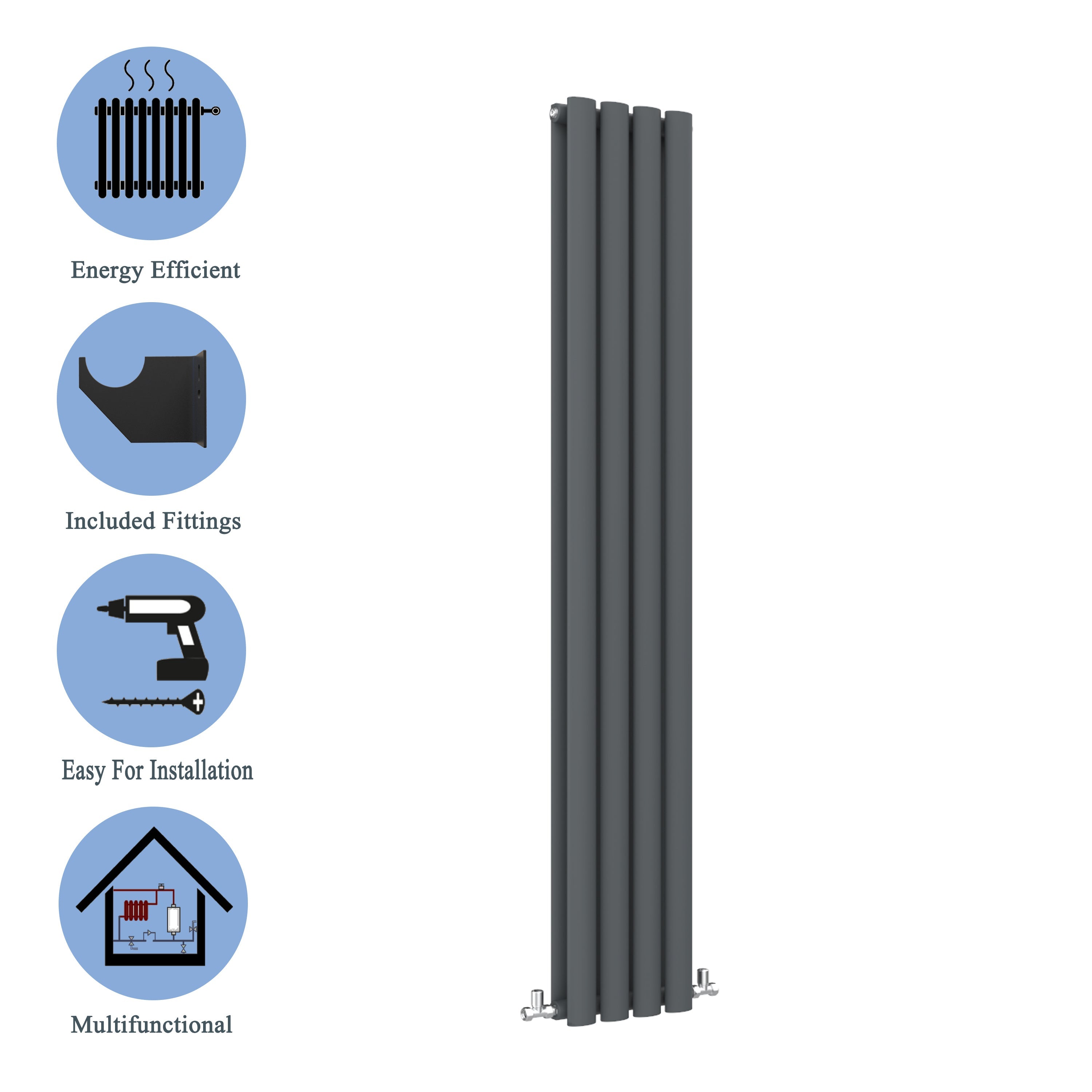Aver-Growth- Designer Vertical 1800x236mm Double Anthracite Oval Column Radiator