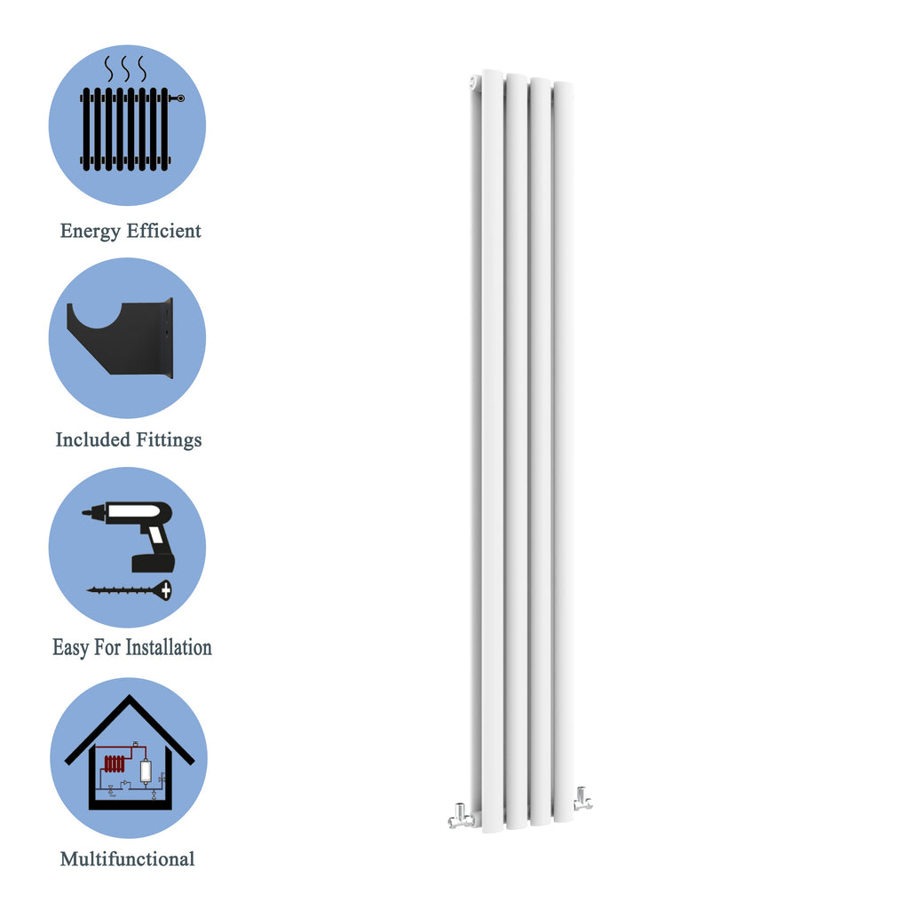 Aver-Growth- Designer Vertical 1800x236mm Double White Oval Column Radiator