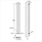 1800x236mm double white oval column radiator dimension