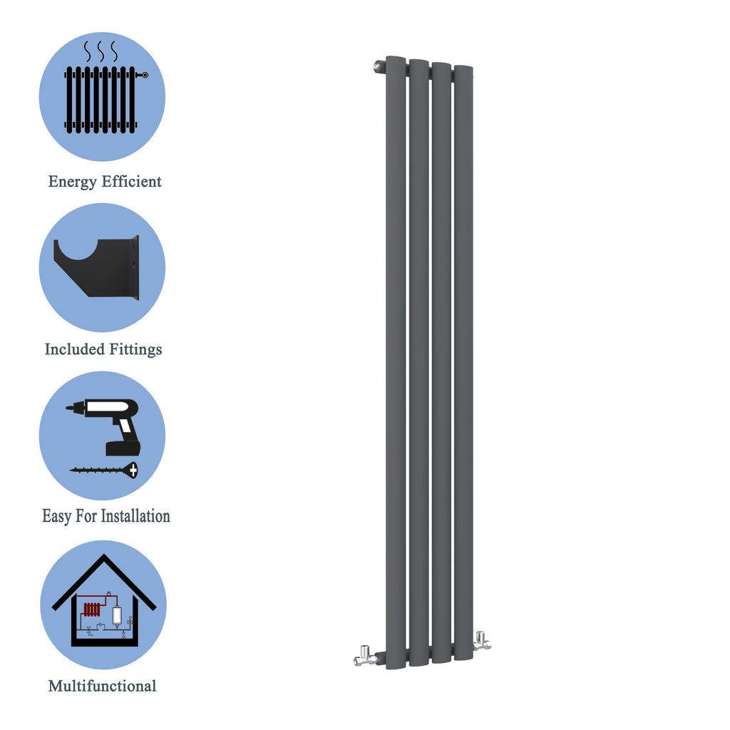 Aver-Growth- Designer Vertical 1800x236mm Single Anthracite Oval Column Radiator