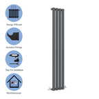 Aver-Growth- Designer Vertical 1800x236mm Single Anthracite Oval Column Radiator