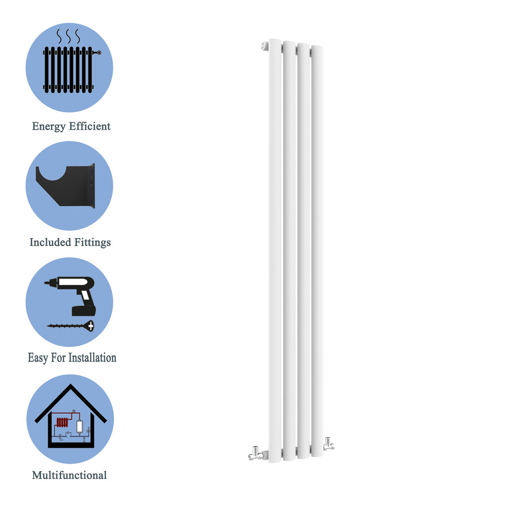 Aver-Growth- Designer Vertical 1800x236mm Single White Oval Column Radiator
