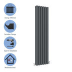 Aver-Growth- Designer Vertical 1800x354mm Double Anthracite Oval Column Radiator