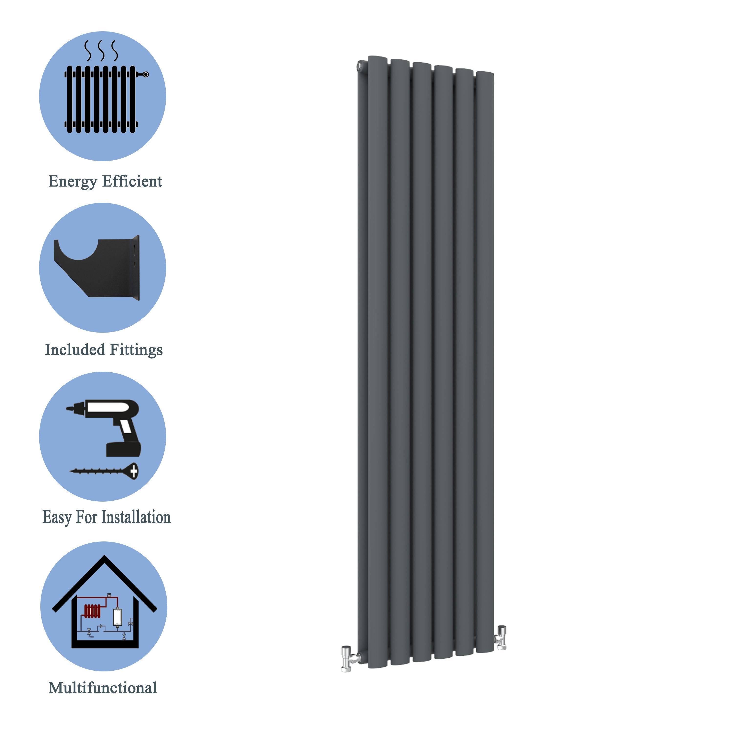 Aver-Growth- Designer Vertical 1800x354mm Double Anthracite Oval Column Radiator