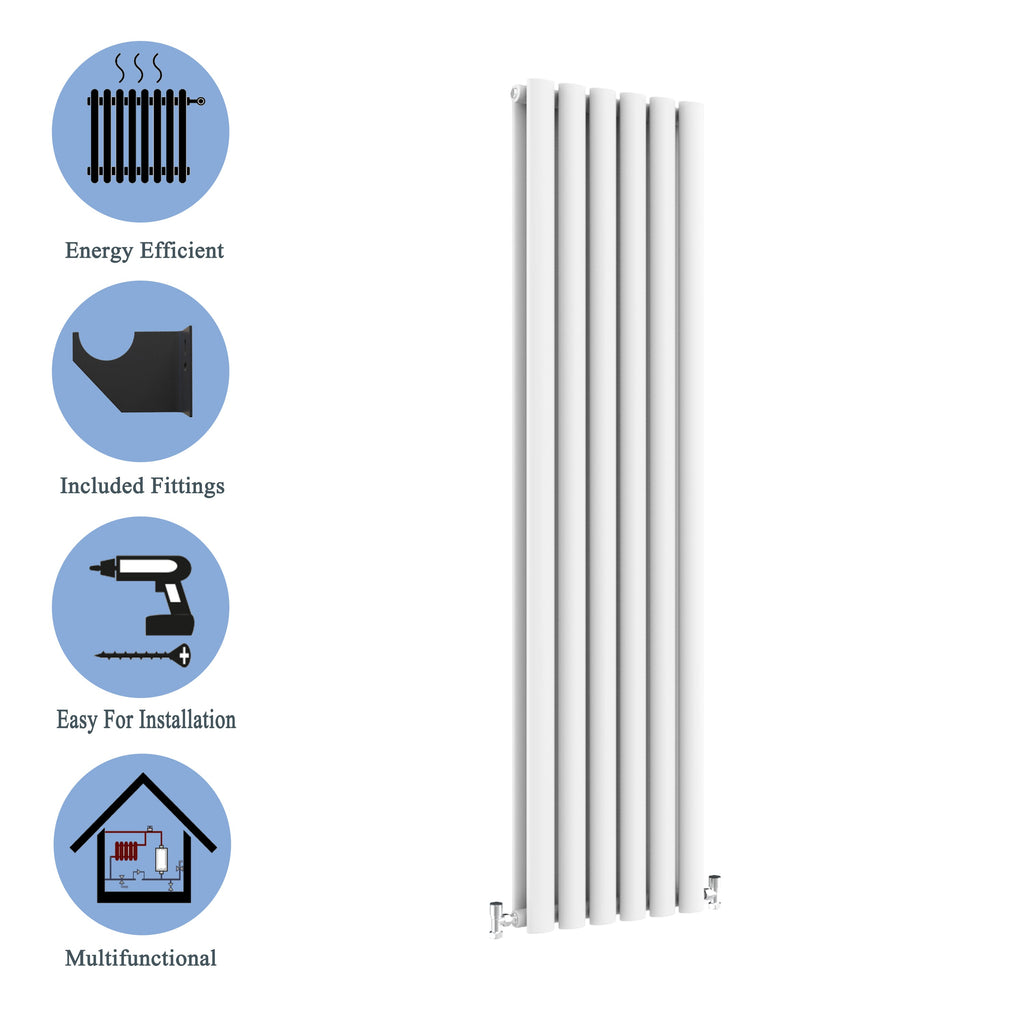 Aver-Growth- Designer Vertical 1800x354mm Double White Oval Column Radiator