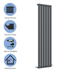 Aver-Growth- Designer Vertical 1800x354mm Single Anthracite Oval Column Radiator