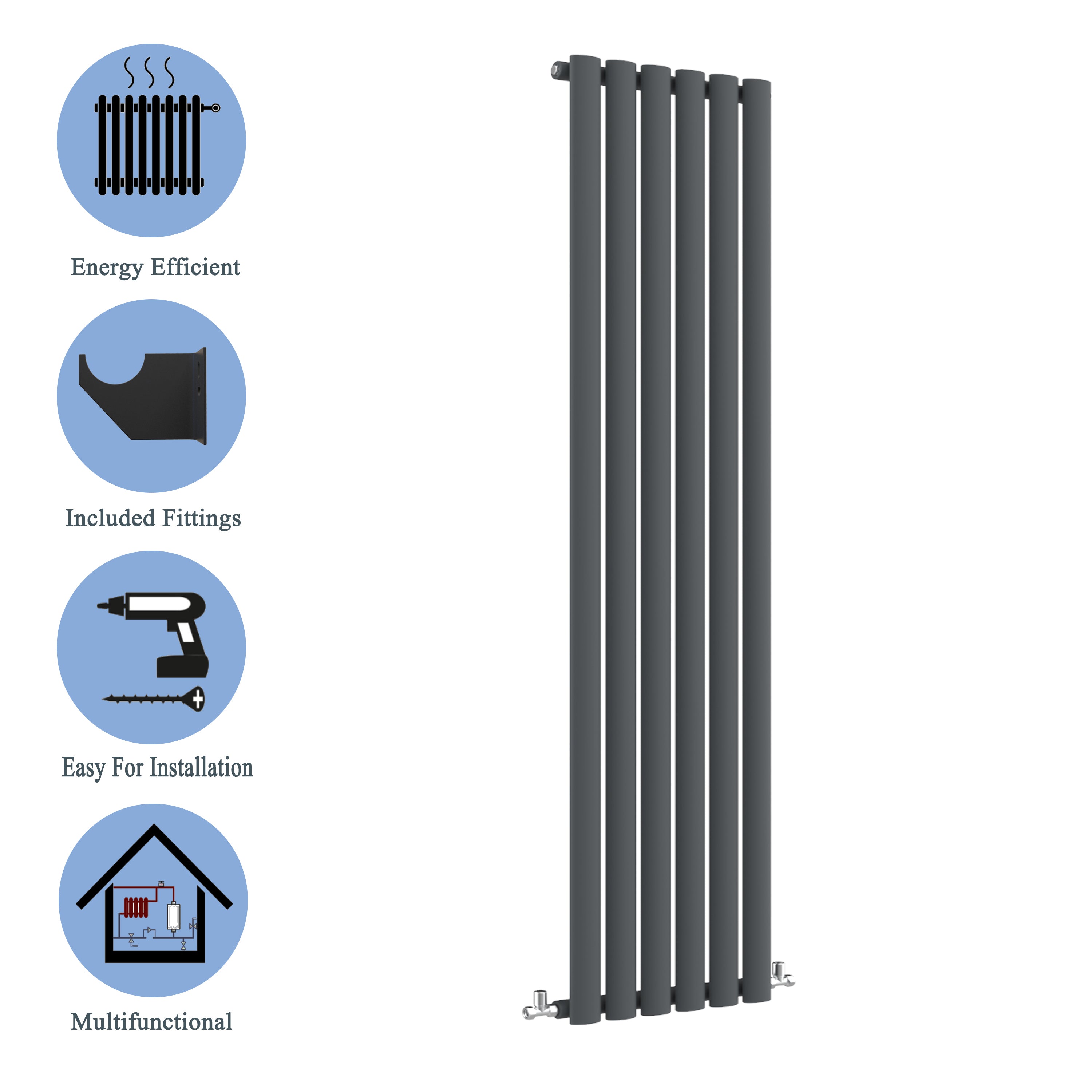 Aver-Growth- Designer Vertical 1800x354mm Single Anthracite Oval Column Radiator