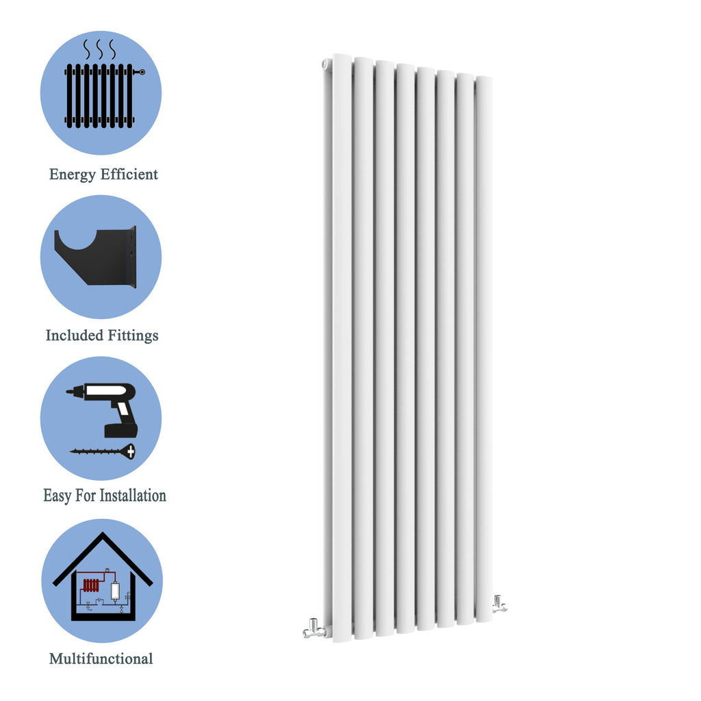 Aver-Growth- Designer Vertical 1800x472mm Double White Oval Column Radiator