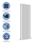Aver-Growth- Designer Vertical 1800x472mm Double White Oval Column Radiator