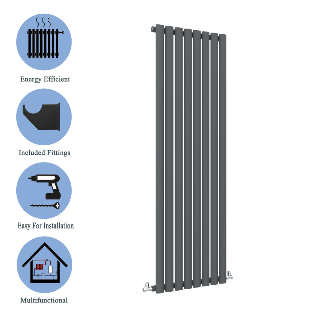 Aver-Growth- Designer Vertical 1800x472mm Single Anthracite Oval Column Radiator