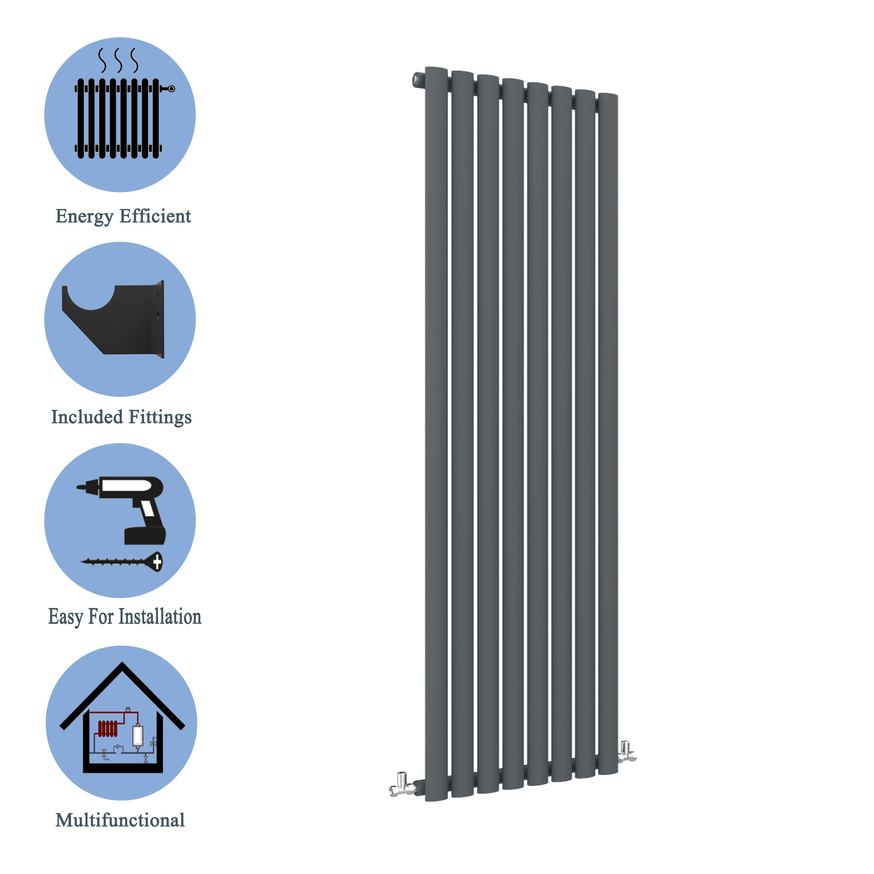 Aver-Growth- Designer Vertical 1800x472mm Single Anthracite Oval Column Radiator