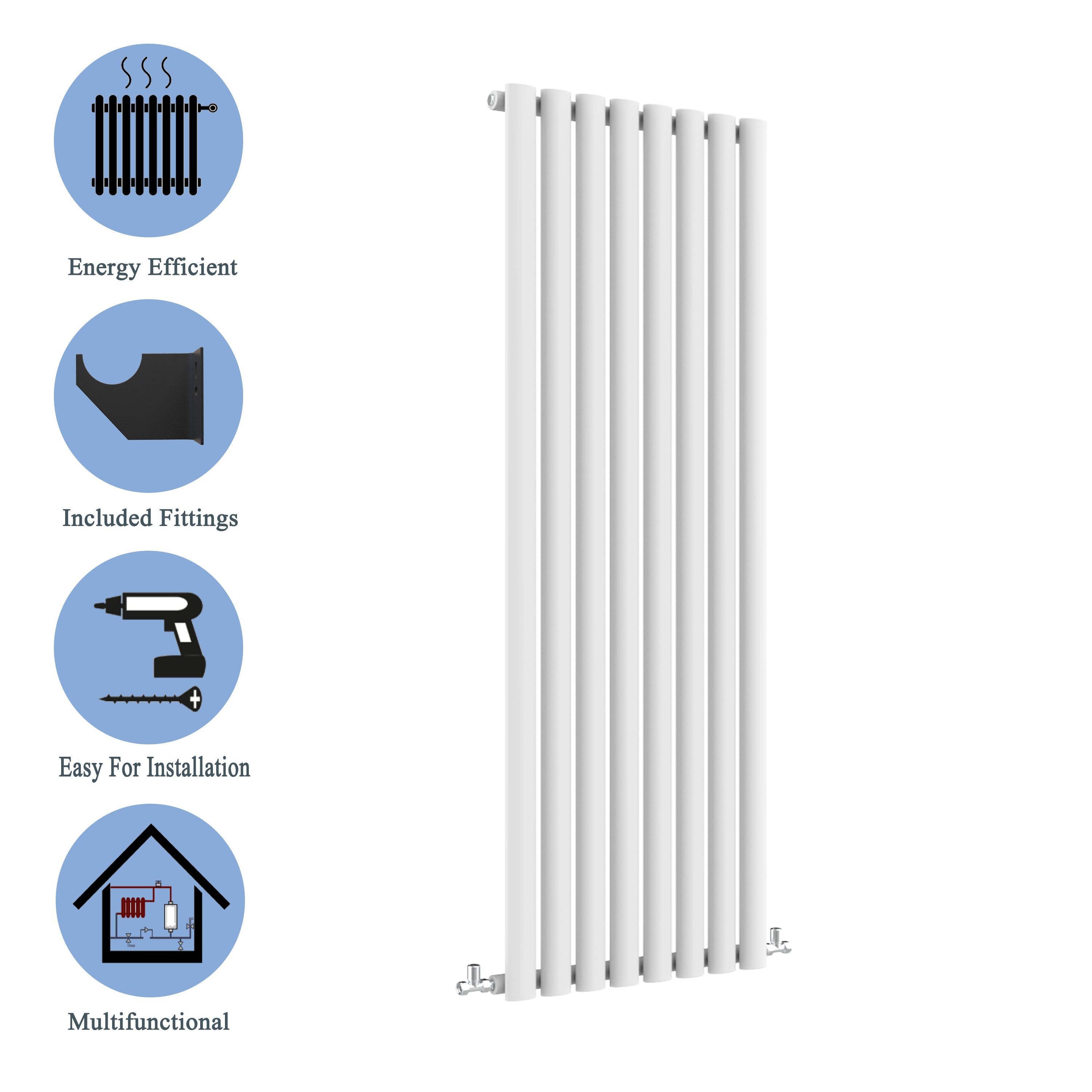 Aver-Growth- Designer Vertical 1800x472mm Single White Oval Column Radiator