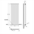 1600x472mm black single oval column radiator dimension