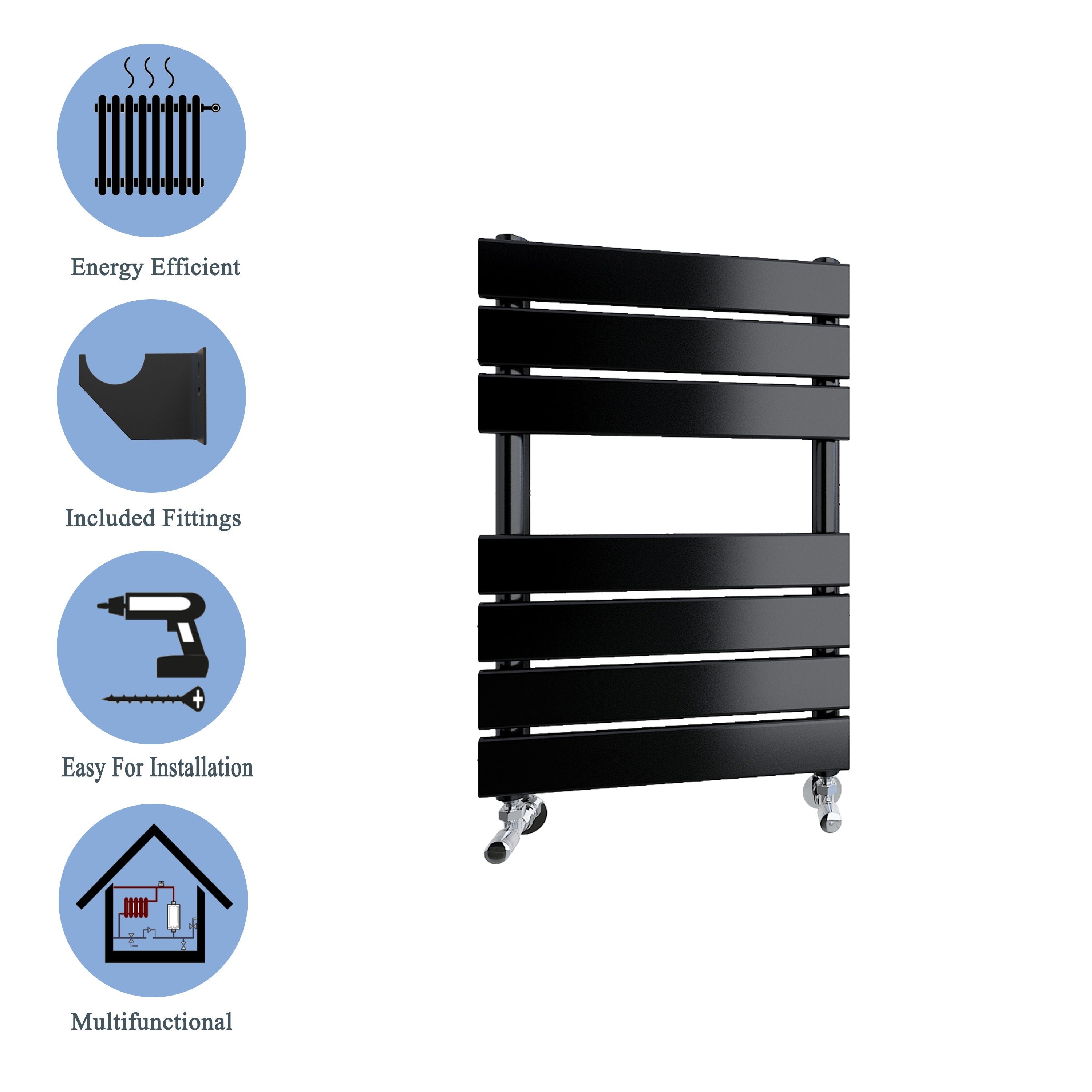 Aver-Growth- Bathroom 650x400mm Black Towel Rail Radiator