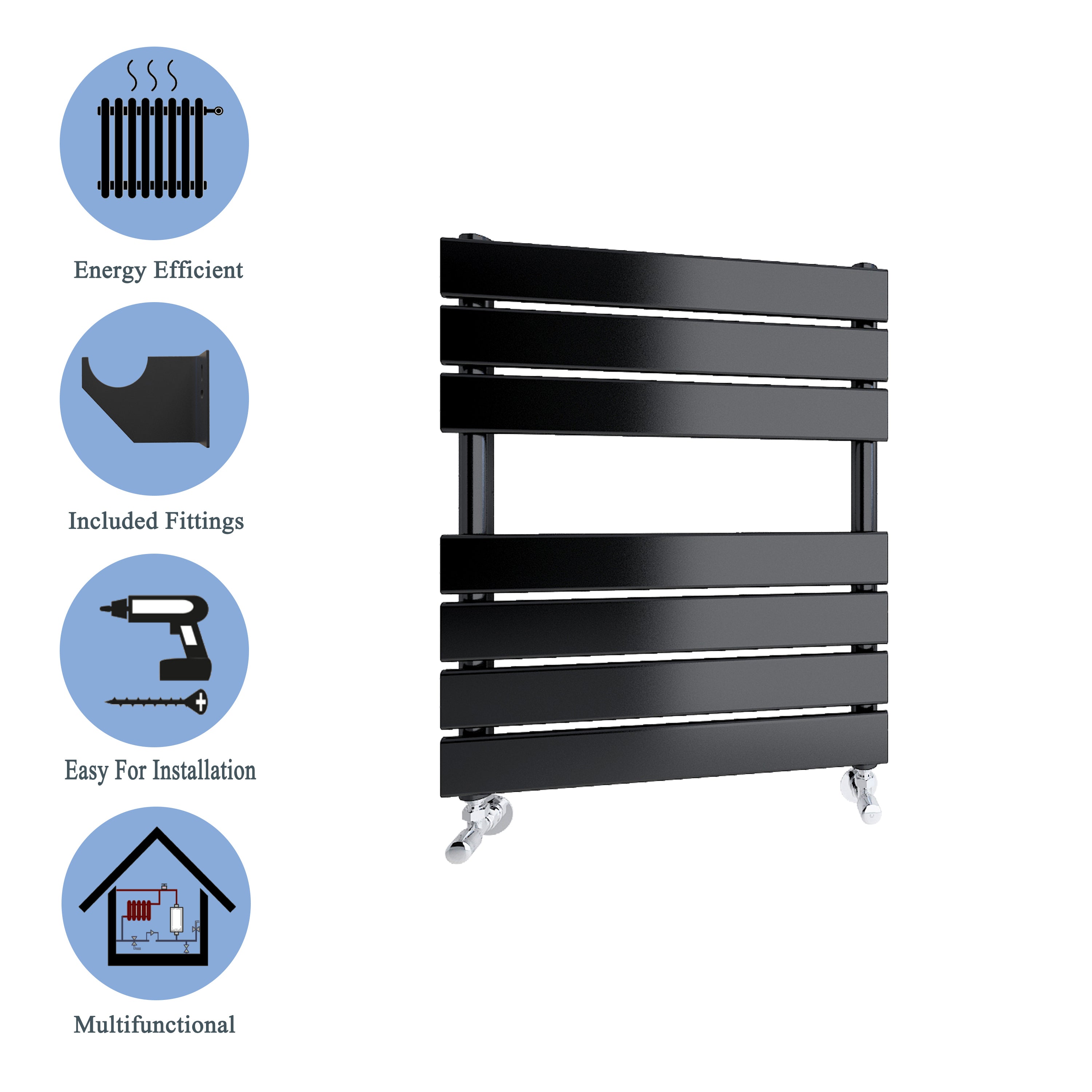 Aver-Growth- Bathroom 650x500mm Black Towel Rail Radiator