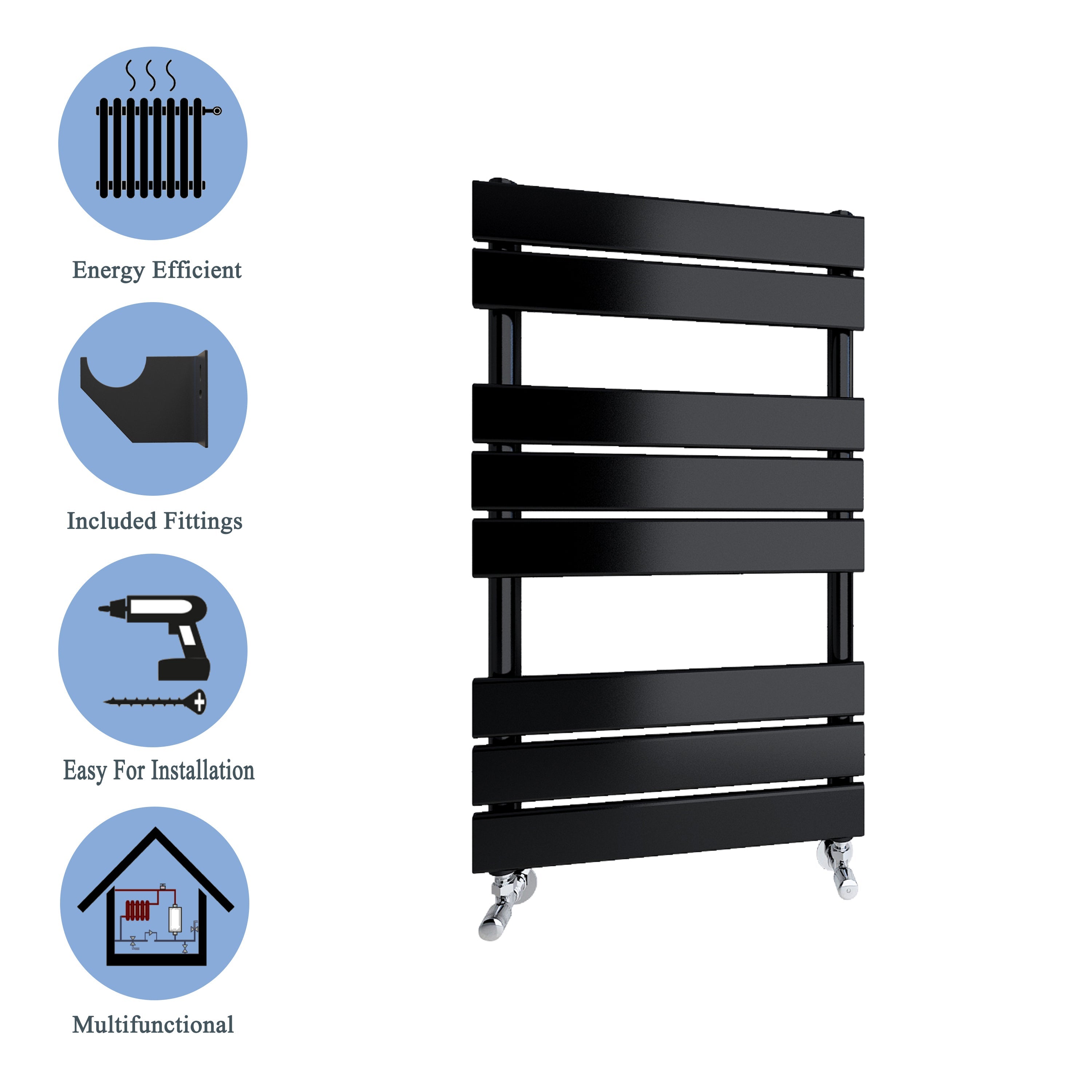 Aver-Growth- Bathroom 800x450mm Black Towel Rail Radiator