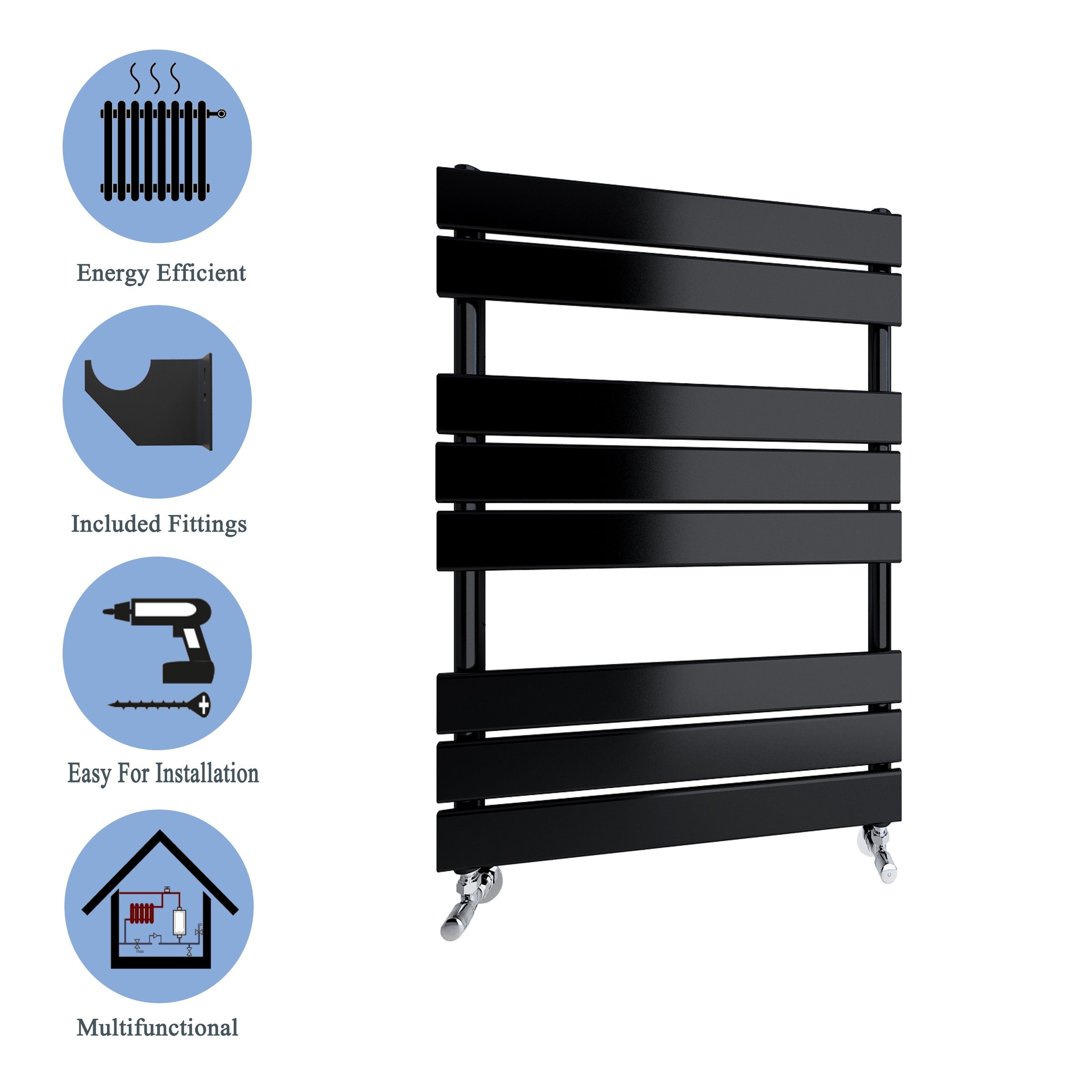 Aver-Growth- Bathroom 800x600mm Black Towel Rail Radiator