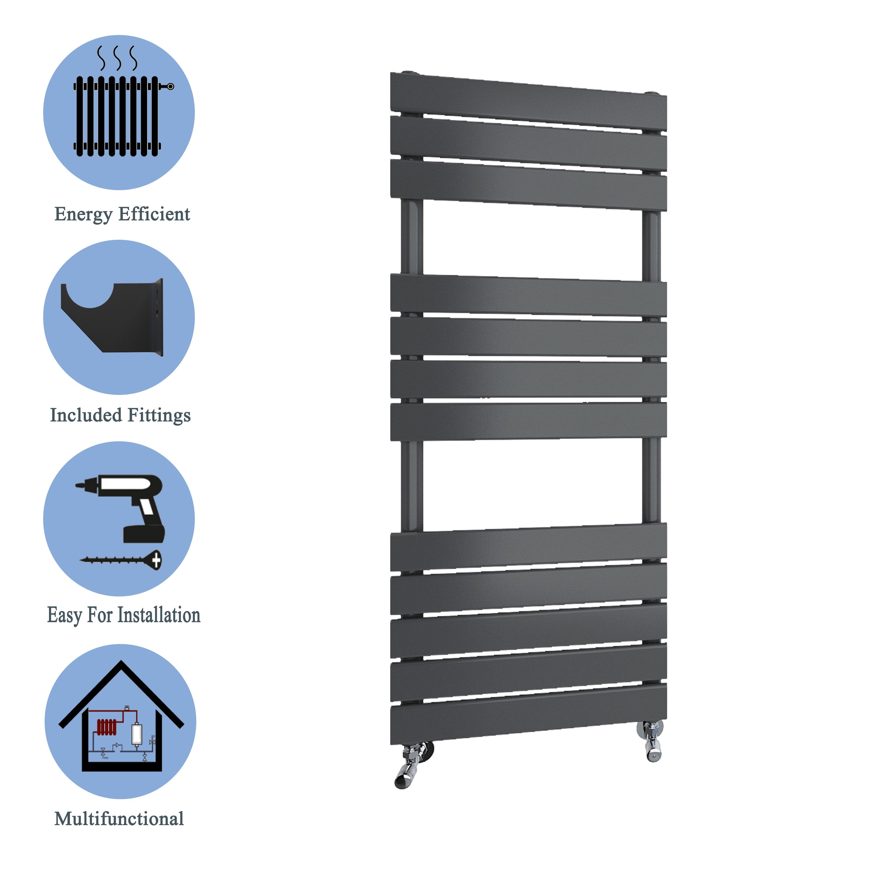 Aver-Growth- Bathroom 1200x450mm Anthracite Towel Rail Radiator