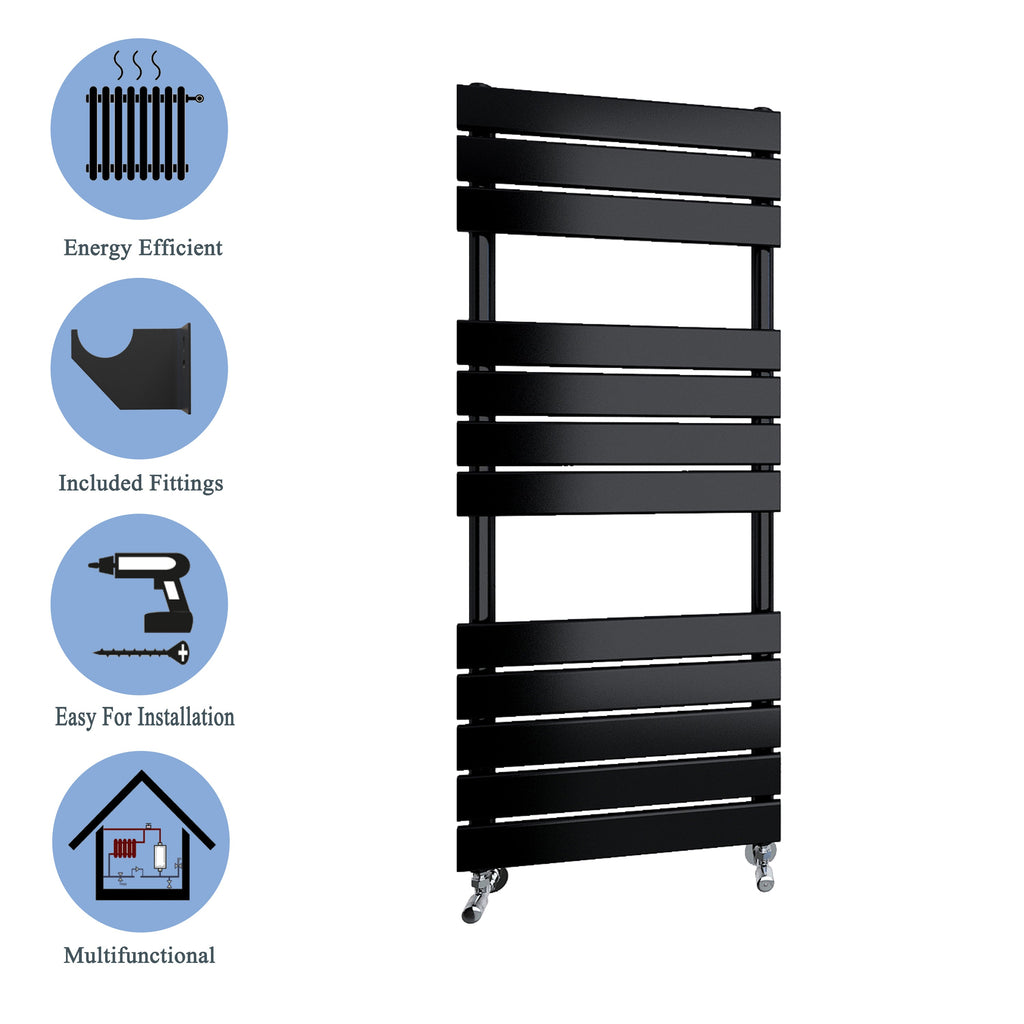 Aver-Growth- Bathroom 1200x450mm Black Towel Rail Radiator