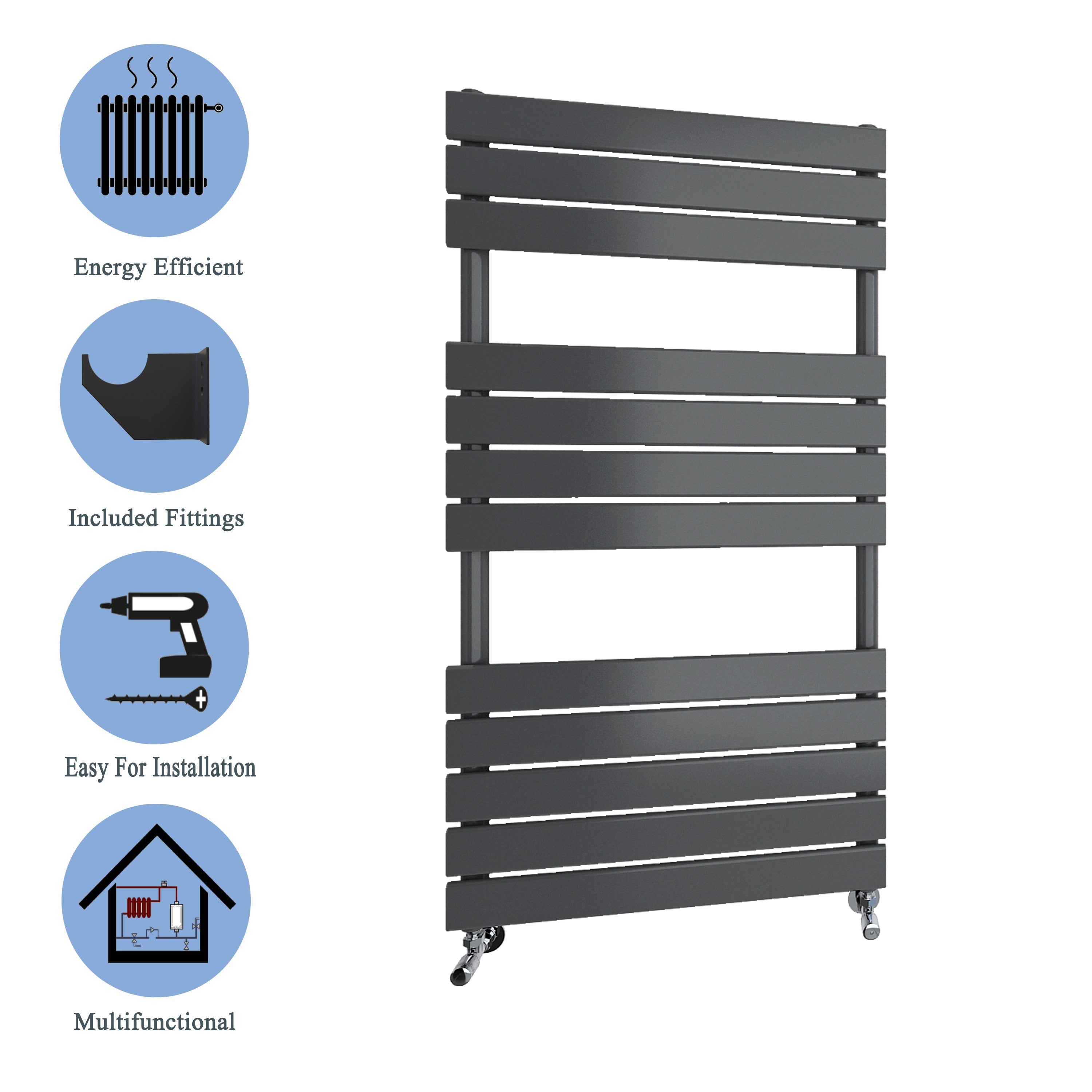 Aver-Growth- Bathroom 1200x600mm Anthracite Towel Rail Radiator