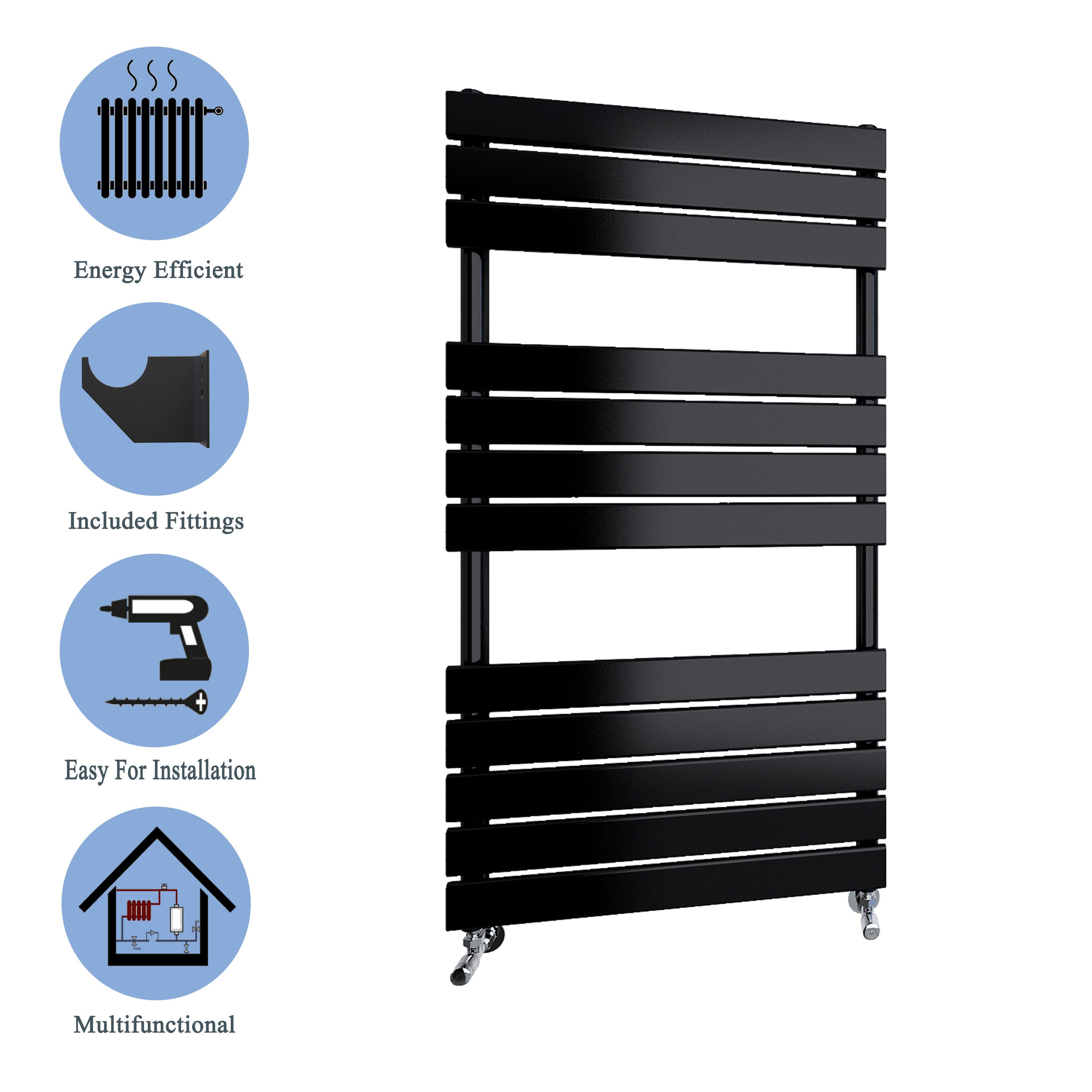 Aver-Growth- Bathroom 1200x600mm Black Towel Rail Radiator