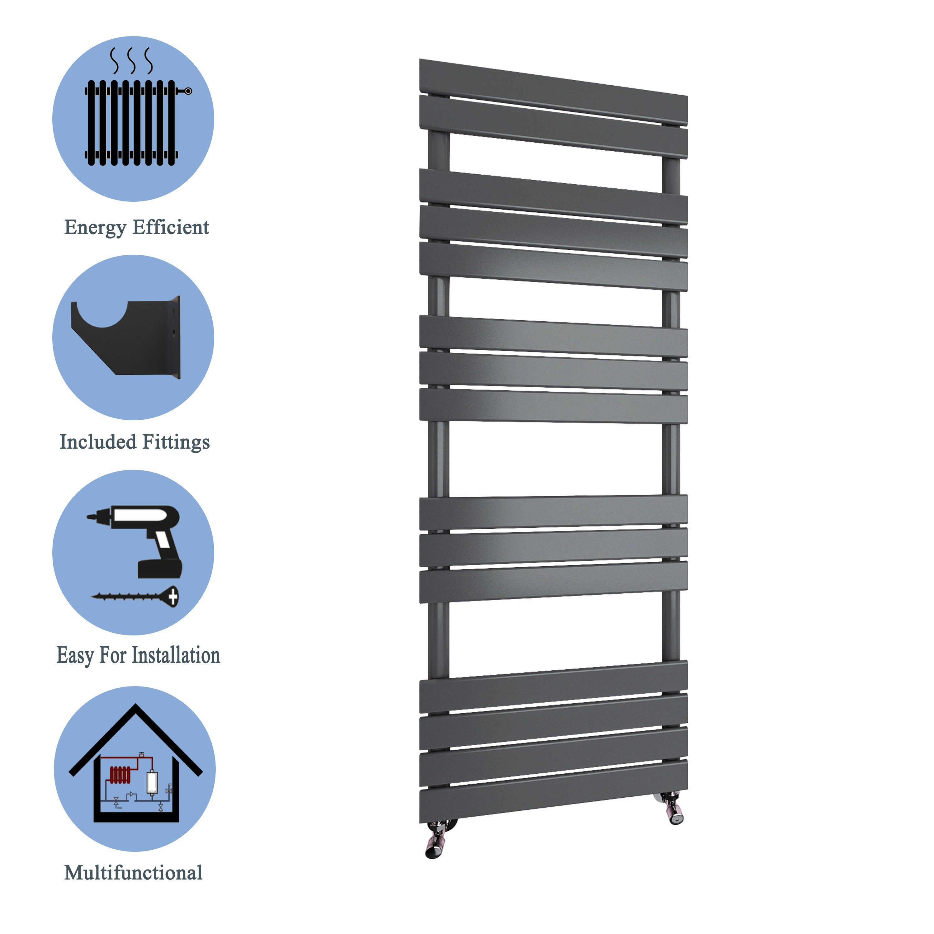 Aver-Growth- Bathroom 1600x450mm Anthracite Towel Rail Radiator