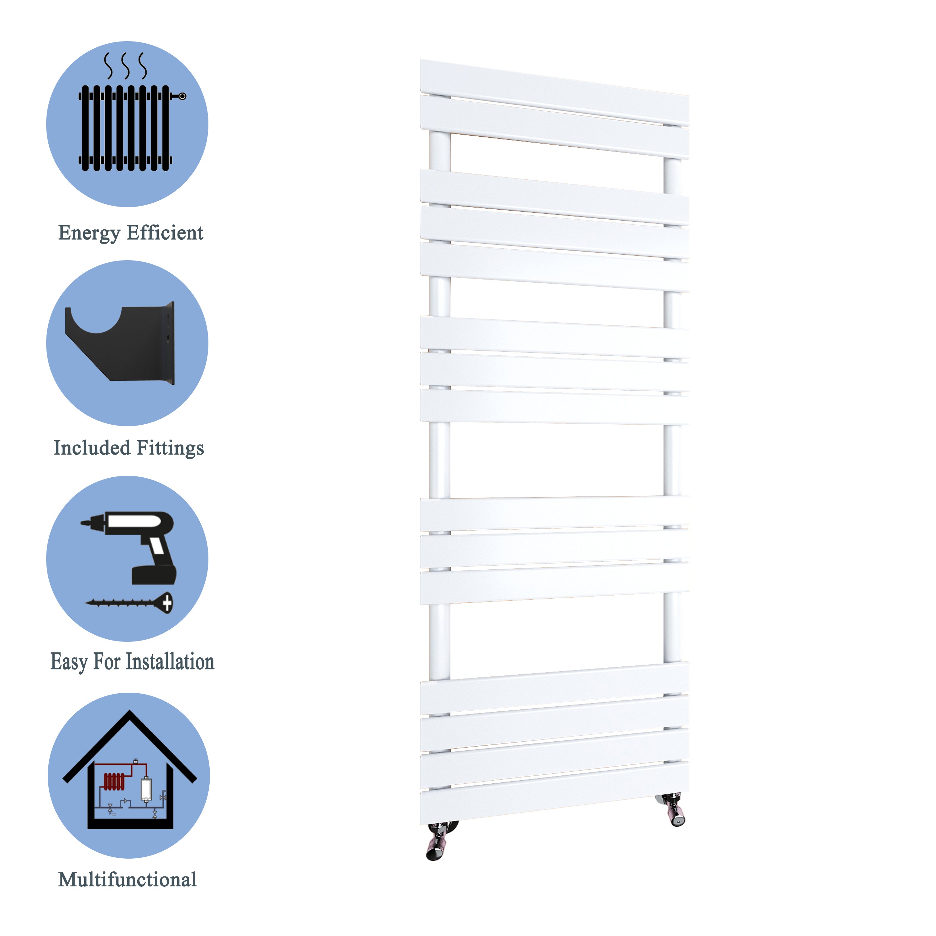 Aver-Growth- Bathroom 1600x450mm White Towel Rail Radiator
