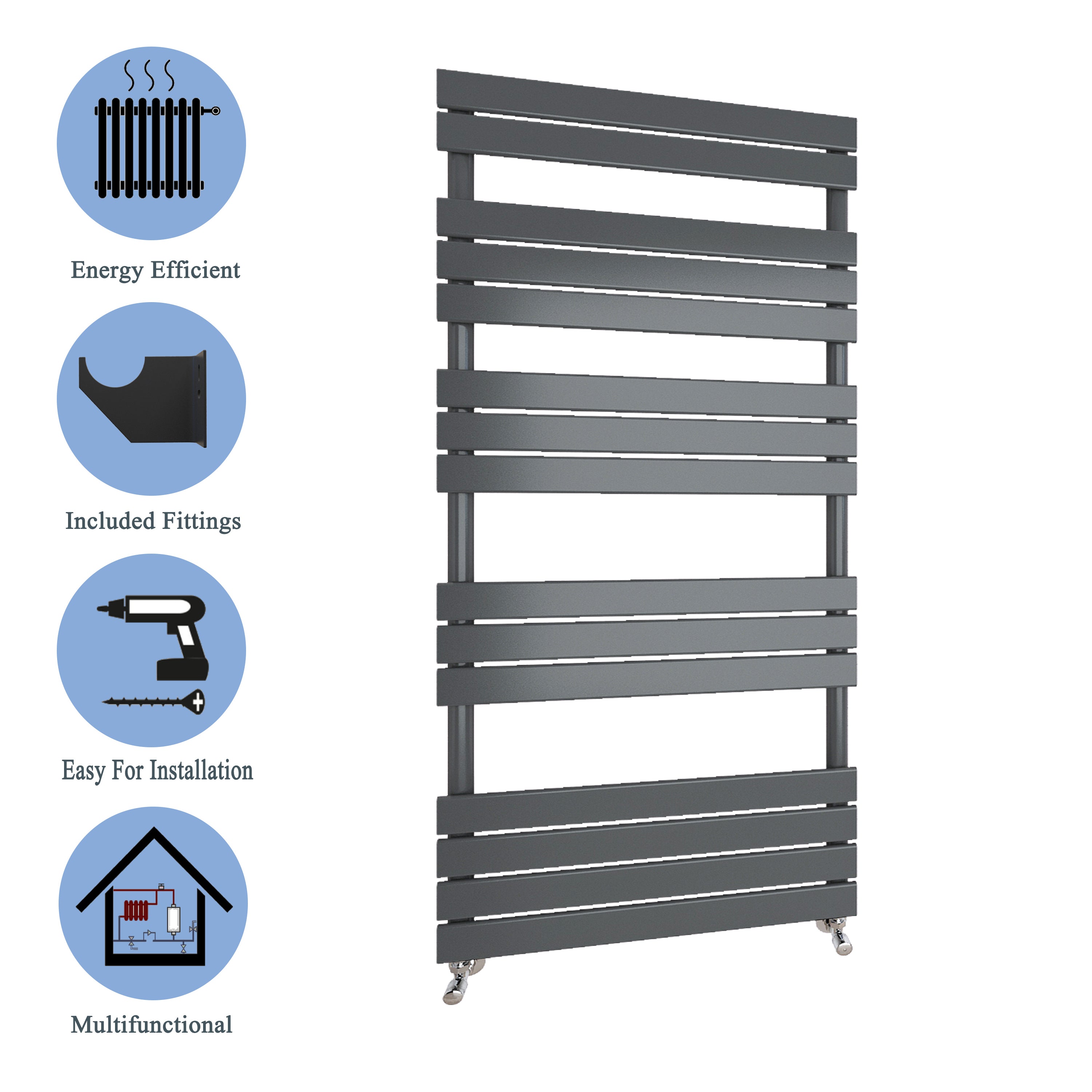 Aver-Growth- Bathroom 1600x600mm Anthracite Towel Rail Radiator