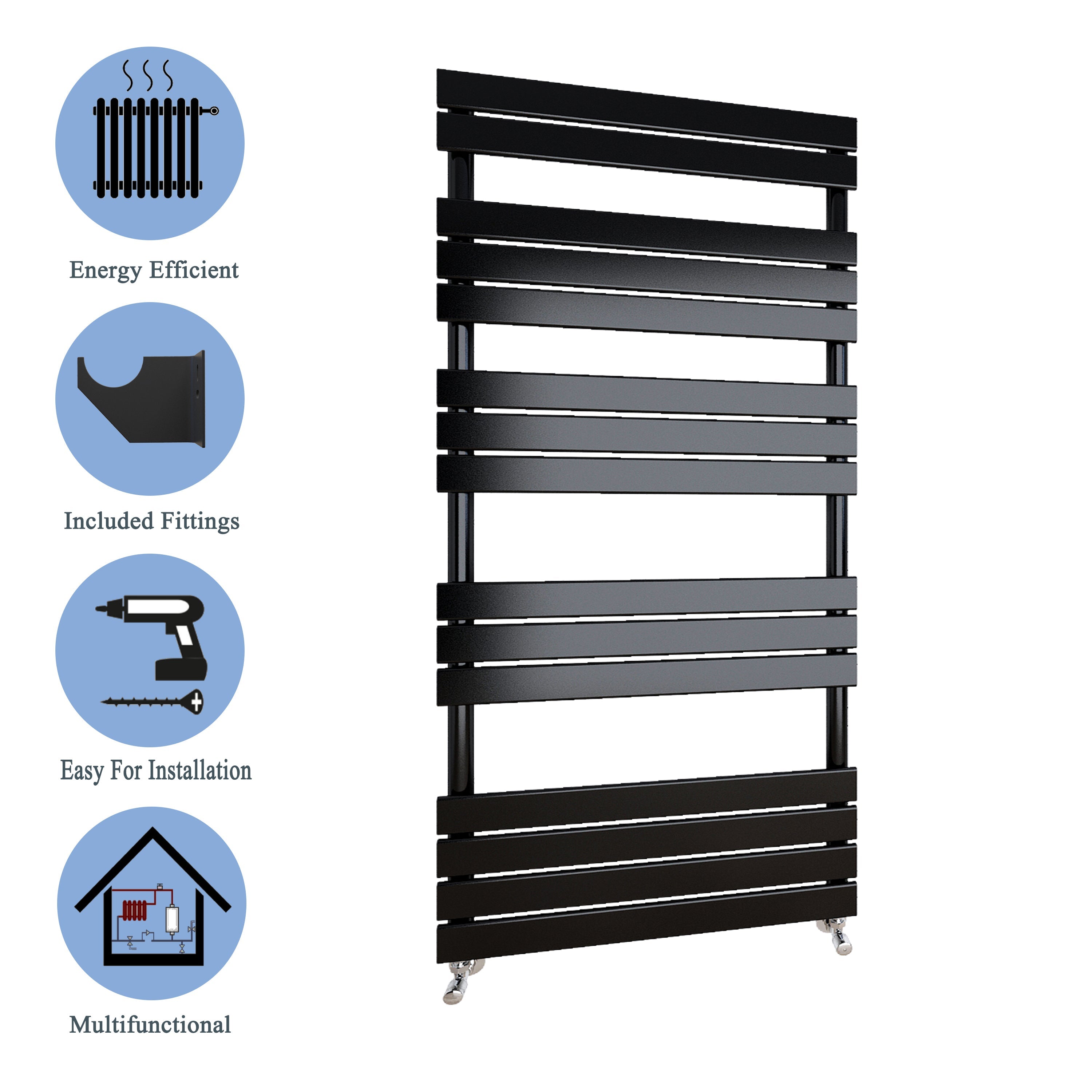 Aver-Growth- Bathroom 1600x600mm Black Towel Rail Radiator