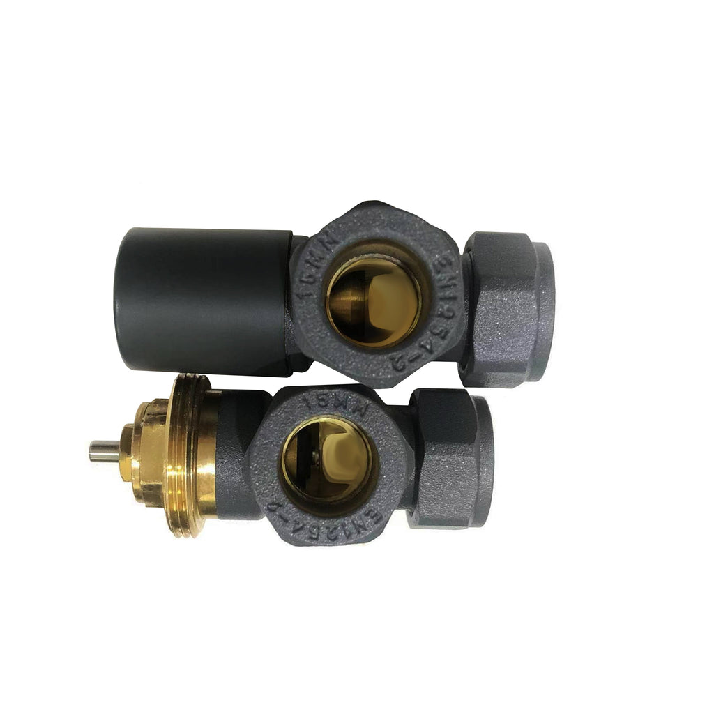 Aver-Growth- Thermostatic Anthracite Radiator 15mm x 1/2 Angled Valves