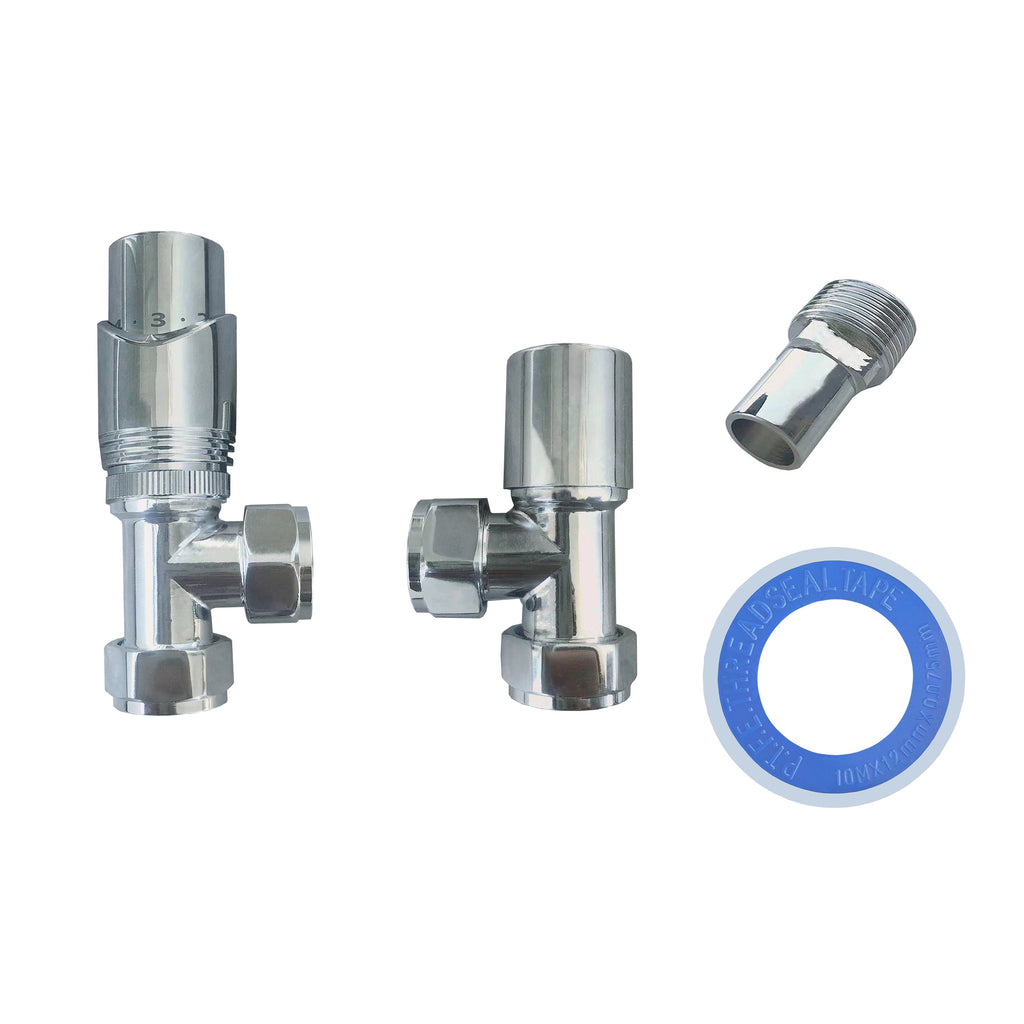 Aver-Growth- TRV Thermostatic Chrome Radiator 15mm x 1/2 Angled Valves