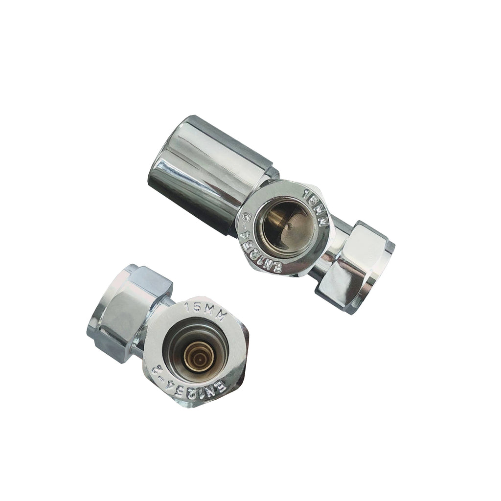 Aver-Growth- TRV Thermostatic Chrome Radiator 15mm x 1/2 Angled Valves