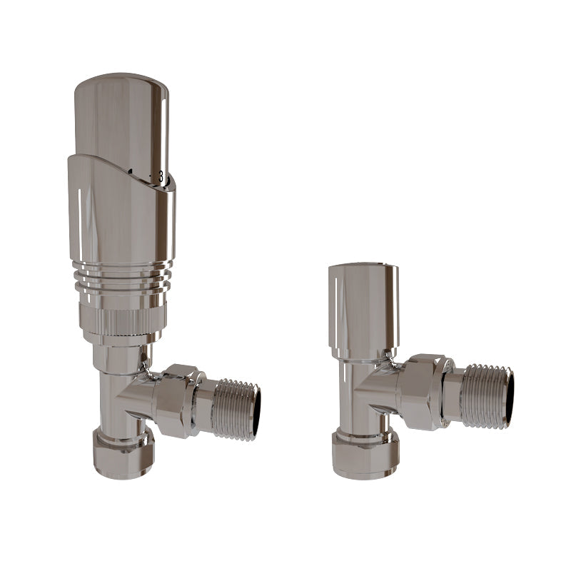 Aver-Growth- TRV Thermostatic Chrome Radiator 15mm x 1/2 Angled Valves