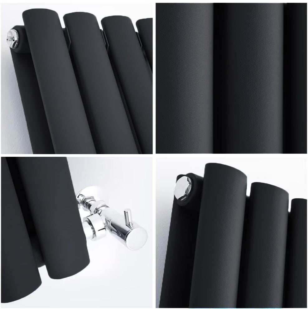 Aver-Growth- Designer Vertical 1600x236mm Double Black Oval Column Radiator