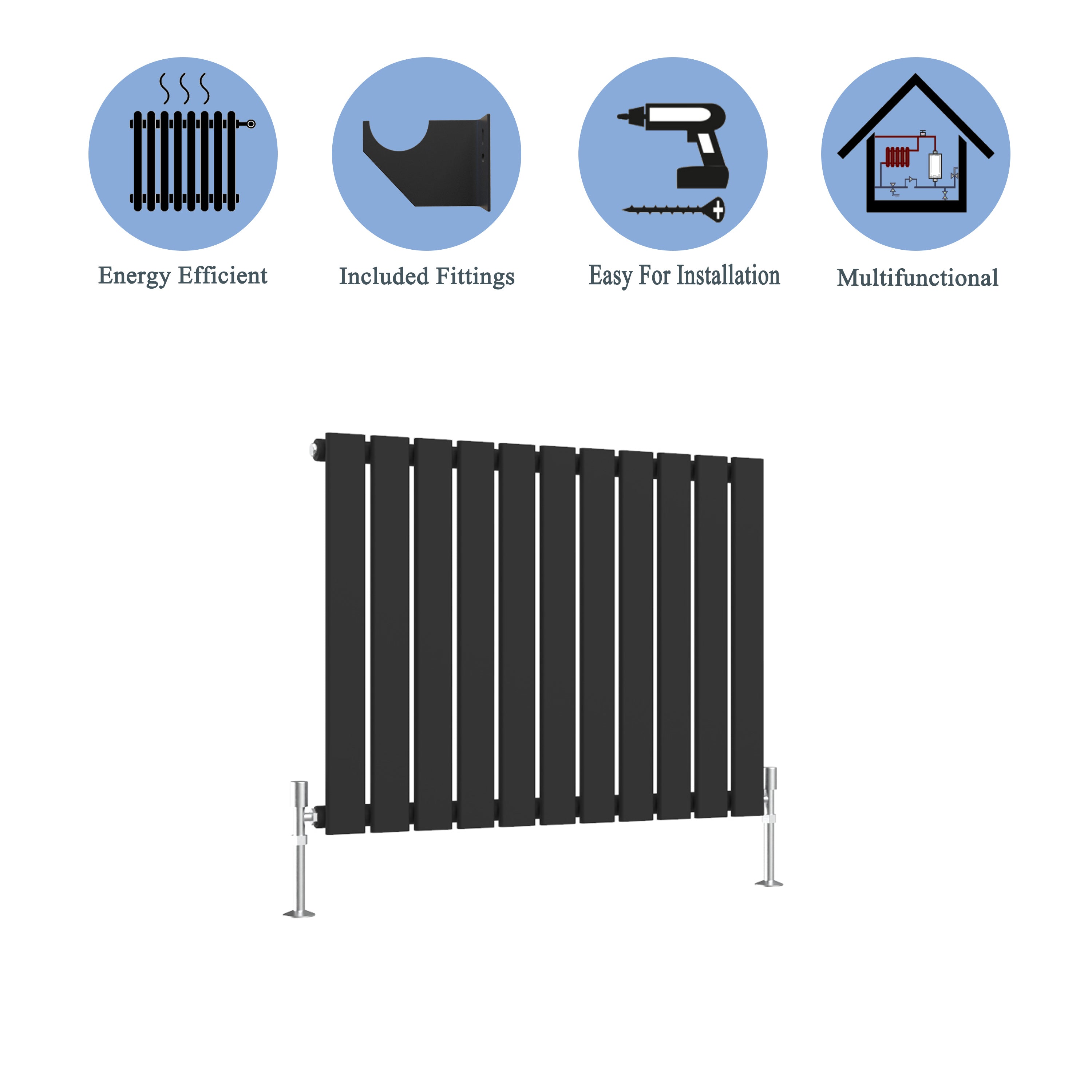 Aver-Growth- Modern Horizontal 600x748mm Single Black Flat Panel Radiator